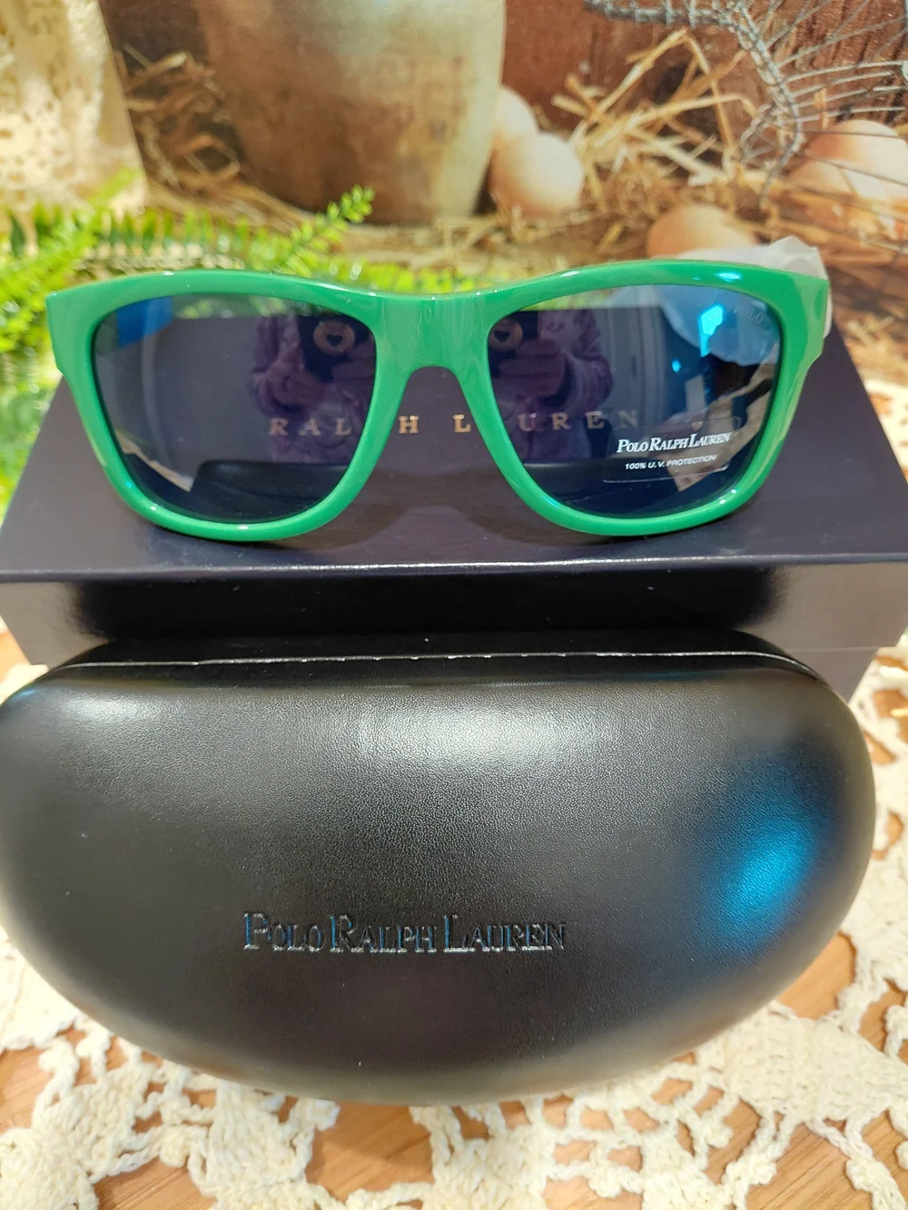 Polo by Ralph Lauren Green Frame Sunglasses with Blue Lenses